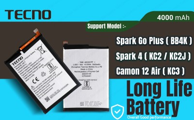 Tecno Mobile Battery For  BL 39LT Tecno Spark Go Plus / Spark 4 / Camon 12 Air/ Vison 2 & Vision 1 Pro - 4000 mAh