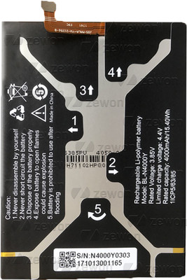 Zewon Mobile Battery For  Gionee A1 Lite Gionee X1s BL-N4000Y Battery 6 Months Warranty*