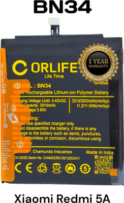 orlife Mobile Battery For  Xiaomi M i Redmi 5A , BN34 Original (3000mAh) Battery - (1 Year Replacement Warranty)