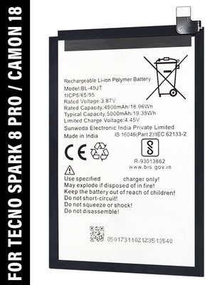 SOCO Mobile Battery For  Tecno Spark 8 Pro / Tecno Camon 18 - 5000mAh