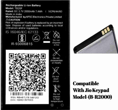 TokTon Mobile Battery For  LYF JIO Keypad Phone F220B/F320B/F90M/LF2403N/F120B/F61F/F81E/2000mA