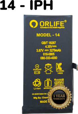 orlife Mobile Battery For  Iphone 14|14IPH ( 1 Year Replacement Warranty )