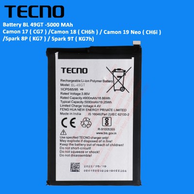 Tecno Mobile Battery For  BL 49GT Tecno Camon 17/18/19 Neo / CG7 / CH6h / CH6i /Spark 8P /9T KG7/ KG7h -5000 MAh