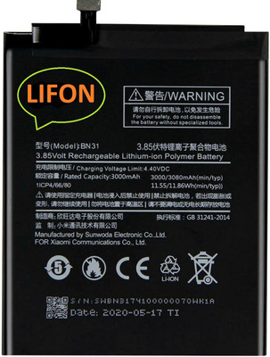 LIFON Mobile Battery For  MI Redmi Y1, Y1 Lite, Y2, Mi A1 (BN31)