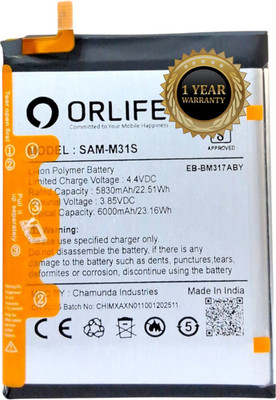 orlife Mobile Battery For  model Galaxy M31 / M31s / SM-M317F / SM-M317F/DS / SM-M315F, 1 Year Warranty