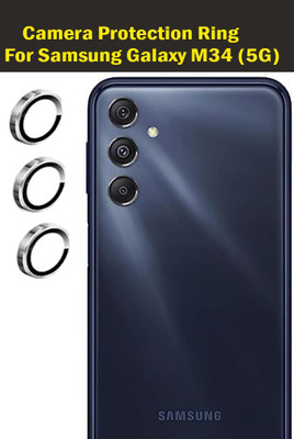 DC DEAL CLUES Back Camera Lens Ring Guard Protector for Samsung Galaxy M34 5G [Silver Metal Alloy Camera Ring with Glass] Set of 1(Pack of: 3)