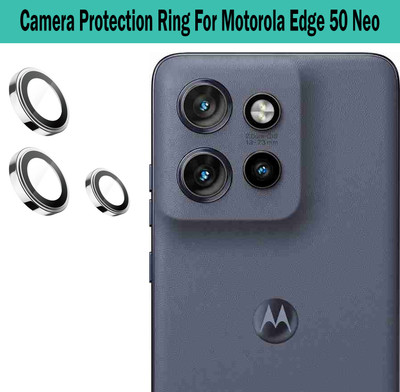 KREZEE Back Camera Lens Ring Guard Protector for Motorola Edge 50 Neo [Silver Metal Alloy Camera Ring with 9H Glass] Set of 1(Pack of: 3)