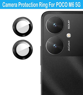 DC DEAL CLUES Back Camera Lens Glass Protector for POCO M6 5G [Black Metal Alloy Camera Ring with 9H Glass] Set of 1(Pack of: 2)
