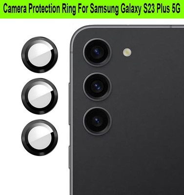 DC DEAL CLUES Back Camera Lens Glass Protector for Samsung Galaxy S23 Plus 5G [Black Metal Alloy Camera Ring with Glass] Set of 1(Pack of: 3)