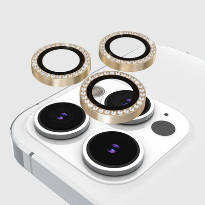 MagicalTech Back Camera Lens Glass Protector for iPhone 15 PRO/15 PRO MAX Diamond Gold Ring Camera Ring Protector Camera Guard(Pack of: 1)