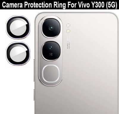 KREZEE Back Camera Lens Ring Guard Protector for Vivo Y300 5G [Silver Metal Alloy Camera Ring with 9H Glass] Set of 1(Pack of: 2)