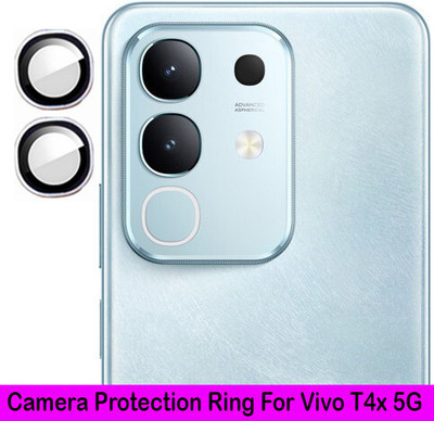 KREZEE Back Camera Lens Ring Guard Protector for Vivo T4x 5G [ Silver Metal Ring with 9H Glass] Set of 1(Pack of: 2)