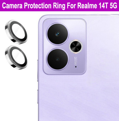 krezee Back Camera Lens Ring Guard Protector for Realme 14T 5G [ Silver Metal Ring with 9H Glass] Set of 1(Pack of: 2)