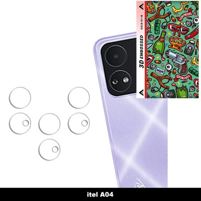 SOMTONE Back Camera Lens Glass Protector for itel A04 CAMERA LENS GUARD WITH 1 FREE 3D EMBOSSED SKIN C3S018(Pack of: 3)