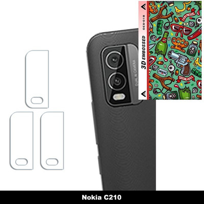 SOMTONE Back Camera Lens Glass Protector for Nokia C210 CAMERA LENS GUARD WITH 1 FREE 3D EMBOSSED SKIN C3S018(Pack of: 3)