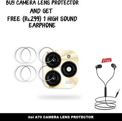 SOMTONE Back Camera Lens Glass Protector for ECLP3-itel A70 CAMERA LENS GUARD WITH 1 HIGH SOUND EARPHONE FREE(Pack of: 3)