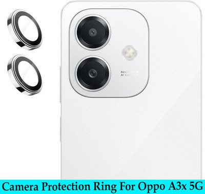 KREZEE Back Camera Lens Ring Guard Protector for Oppo A3x 5G [ Silver Metal Ring with 9H Glass] Set of 1(Pack of: 2)