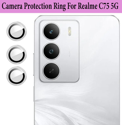 KREZEE Back Camera Lens Ring Guard Protector for Realme C75 5G [ Silver Metal Ring with 9H Glass] Set of 1(Pack of: 3)