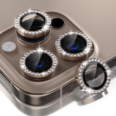 VOSKI Back Camera Lens Ring Guard Protector for iPhone 16 Pro Max Diamond Stone Camera Lens Protector Alloy Aluminum(Pack of: 1)