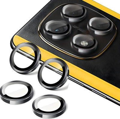 CASELIA Back Camera Lens Ring Guard Protector for POCO X7 5G [ Black Metal Ring with 9H Glass] Set of 1(Pack of: 4)