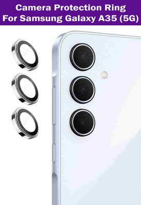 KREZEE Back Camera Lens Ring Guard Protector for Samsung Galaxy A35 5G [Silver Metal Alloy Camera Ring with 9H Glass] Set of 1(Pack of: 3)