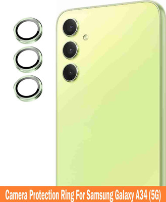 DC DEAL CLUES Back Camera Lens Ring Guard Protector for Samsung Galaxy A34 5G [Lite Green Metal Alloy Camera Ring with Glass] Set of 1(Pack of: 3)