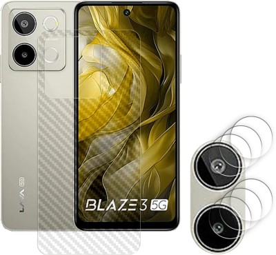 SOMTONE Back Camera Lens Glass Protector for Lava Blaze 3 5G (CAMERA LENS PROTECTOR WITH 1 BACK CARBON FIBER SKIN)(Pack of: 3)