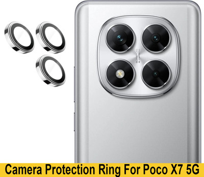 Zyxo Back Camera Lens Ring Guard Protector for POCO X7 5G [ Silver Metal Ring with 9H Glass] Set of 1(Pack of: 3)
