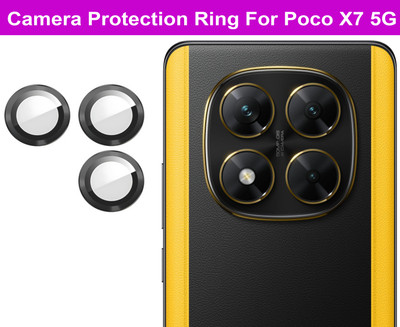 krezee Back Camera Lens Ring Guard Protector for POCO X7 5G [ Black Metal Ring with 9H Glass] Set of 1(Pack of: 3)