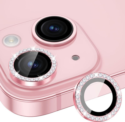 Mobeezy Back Camera Lens Ring Guard Protector for iPhone 15/15 Plus Individual Metal Diamond::Ring 9H Hardness (Pink Diamond)(Pack of: 1)