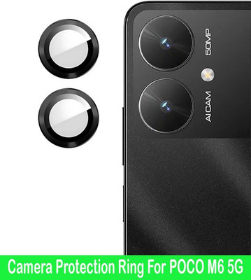 DC DEAL CLUES Back Camera Lens Glass Protector for POCO M6 5G [Black Metal Alloy Camera Ring with 9H Glass] Set of 1(Pack of: 2)