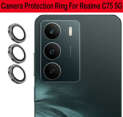 KREZEE Back Camera Lens Ring Guard Protector for Realme C75 5G [ Black Metal Ring with 9H Glass] Set of 1(Pack of: 3)