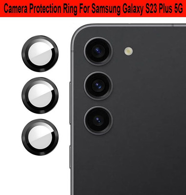 DC DEAL CLUES Back Camera Lens Glass Protector for Samsung Galaxy S23 Plus 5G [Black Metal Alloy Camera Ring with Glass] Set of 1(Pack of: 3)