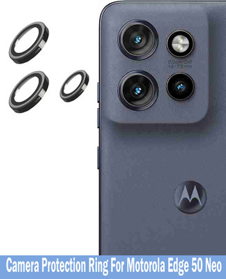 KREZEE Back Camera Lens Ring Guard Protector for Motorola Edge 50 Neo [Black Metal Alloy Camera Ring with 9H Glass] Set of 1(Pack of: 3)