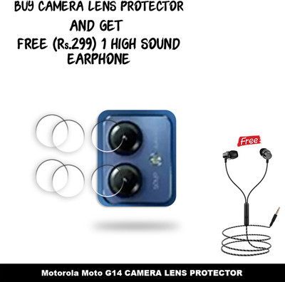 SOMTONE Back Camera Lens Glass Protector for ECLP3-Motorola Moto G14 CAMERA LENS GUARD WITH 1 HIGH SOUND EARPHONE FREE(Pack of: 3)