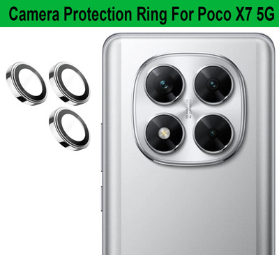 krezee Back Camera Lens Ring Guard Protector for POCO X7 5G [ Silver Metal Ring with 9H Glass] Set of 1(Pack of: 3)