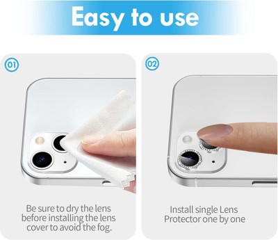 Mobilive Back Camera Lens Glass Protector for Mobilive Apple iPhone 14 Plus Diamond Stone Sparkling Ring Protector(Pack of: 2)