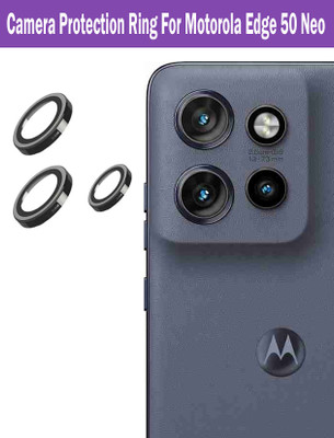 KREZEE Back Camera Lens Ring Guard Protector for Motorola Edge 50 Neo [Black Metal Alloy Camera Ring with 9H Glass] Set of 1(Pack of: 3)
