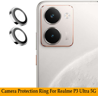 KREZEE Back Camera Lens Ring Guard Protector for Realme P3 Ultra 5G [ Silver Metal Ring with 9H Glass] Set of 1(Pack of: 2)