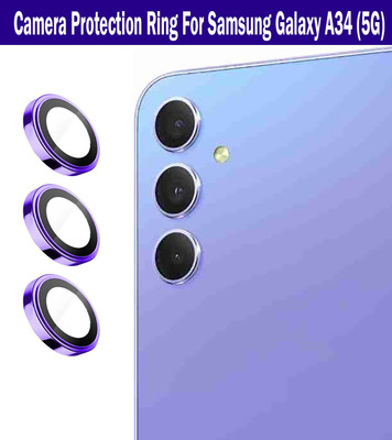 DC DEAL CLUES Back Camera Lens Ring Guard Protector for Samsung Galaxy A34 5G [Purple Metal Alloy Camera Ring with 9H Glass] Set of 1(Pack of: 3)