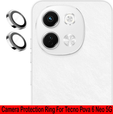 krezee Back Camera Lens Ring Guard Protector for Tecno Pova 6 Neo 5G [ Silver Metal Ring with 9H Glass] Set of 1(Pack of: 2)