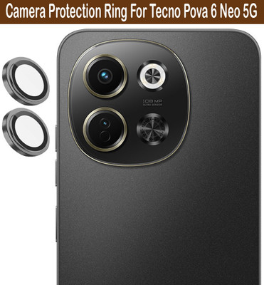 Zyxo Back Camera Lens Ring Guard Protector for Tecno Pova 6 Neo 5G [ Black Metal Ring with 9H Glass] Set of 1(Pack of: 2)