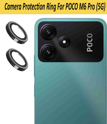 KREZEE Back Camera Lens Ring Guard Protector for POCO M6 Pro 5G [Black Metal Alloy Camera Ring with 9H Glass] Set of 1(Pack of: 2)