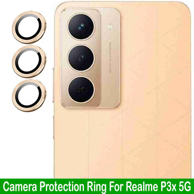 KREZEE Back Camera Lens Ring Guard Protector for Realme P3x 5G [ Gold Metal Ring with 9H Glass] Set of 1(Pack of: 3)