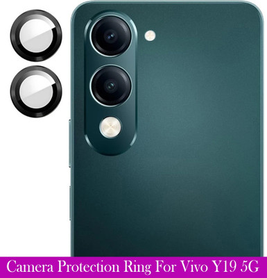 krezee Back Camera Lens Ring Guard Protector for Vivo Y19 5G [ Black Metal Ring with 9H Glass] Set of 1(Pack of: 2)