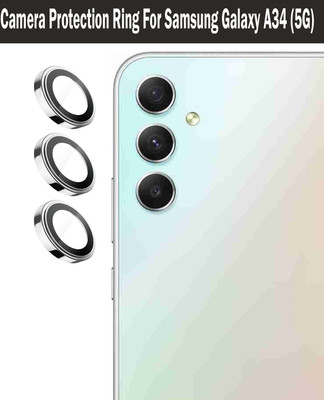 DC DEAL CLUES Back Camera Lens Ring Guard Protector for Samsung Galaxy A34 5G [Silver Metal Alloy Camera Ring with 9H Glass] Set of 1(Pack of: 3)