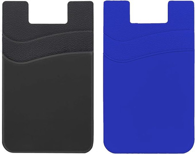 mizi ( 2 Pack )Silicone Adhesive Double Pocket Wallet - (Black/Blue) Mobile Holder