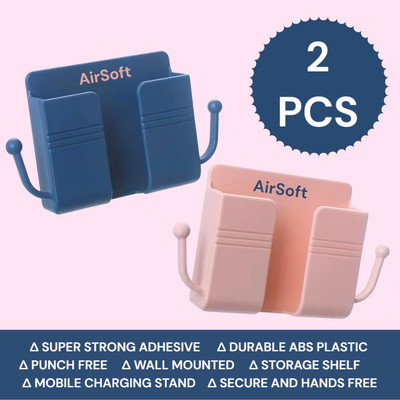 AirSoft Stickable Mobile Charging Stand Wall Mount with Dual Hooks for Accessories Mobile Holder