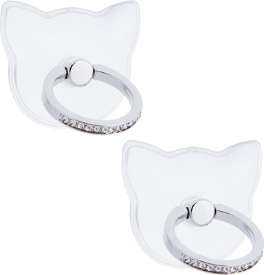 Swap-n-Snap 2 Pcs Bling Silver Phone Grip With Cat Shape Transparent Mobile Holder