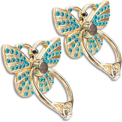 KolorFish Butterfly Phone Ring Holders Metal Loop 180°/360° Rotation Pack of 2(Bling Blue) Mobile Holder